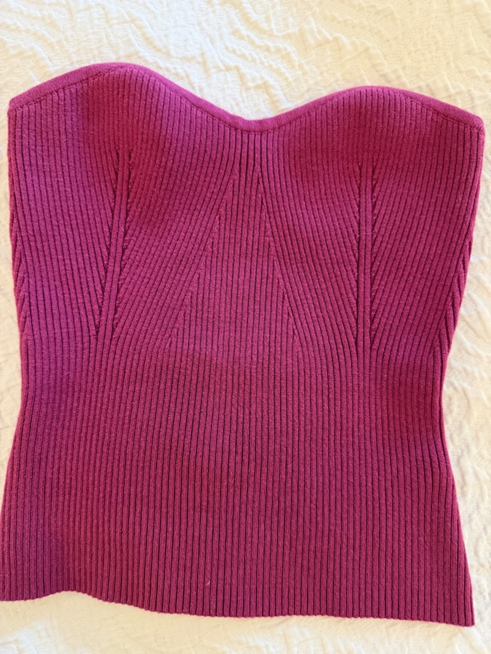 Olivaceous Magenta Ribbed Strapless Crop Top